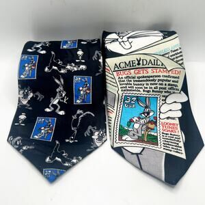 2 VNTG Looney Tunes Neck Ties USPS Stamp Collection Bugs Bunny Warner Bros 1997